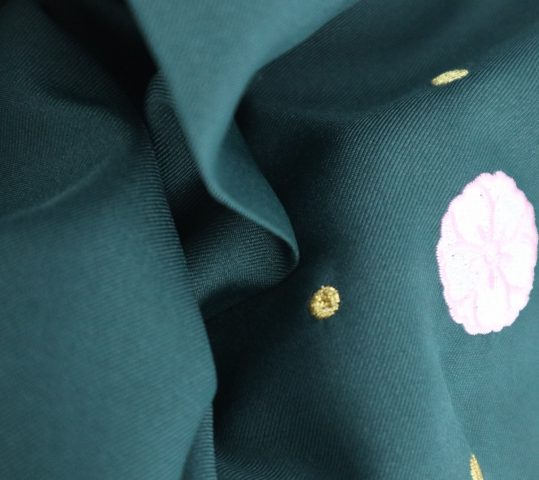 卒業式袴単品レンタル[刺繍]深緑色に花紋と花びら刺繍[身長143-147cm]No.729